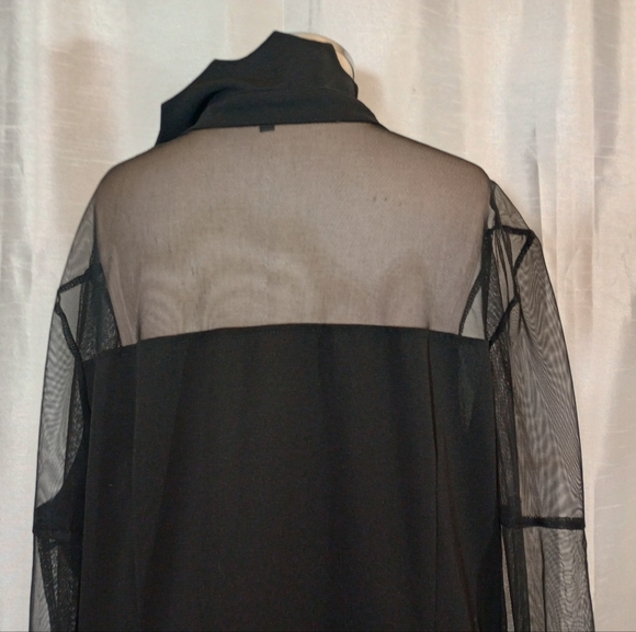 Long Bell-Sleeved Midi Dress Black:See Thru bodice +Sleeves, Waved collar,4X - Picture 12 of 12